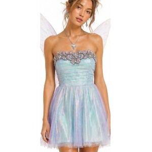 City‎ Triangles Tulle Mini Dress 11 Aqua Iridescent Beaded Crystal Fairy Hoco